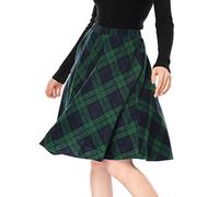 Allegra K Femmes Plaids Taille élastique Genou Longueur peigné Une Jupe Vert S