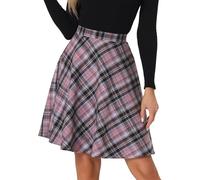 Allegra K Femmes Plaids Taille élastique Genou Longueur peigné Une Jupe Violet Noir L