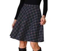 Allegra K Femmes Plaids Taille élastique Genou Longueur peigné Une jupede Noël Bleu Marine XL