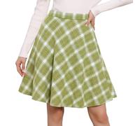Allegra K Femmes Plaids Taille élastique Genou Longueur peigné Une jupede Noël Vert Clair S