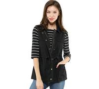 Allegra K Femmes poches fonctionnelles cordon de serrage taille gilet cargo Noir XL