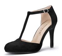 Allegra K Femmes Pointe Arrondie talo n Aiguille Sangle de Cheville en T Pompes Noir 41