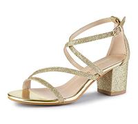 Allegra K Femmes Sandales Talons Épais Brides Croisées Scintillantes Or 37