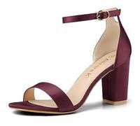 Allegra K Femmes Satin Bout Ouvert Cheville Sangle épais Talons Sandales Bourgogne 38