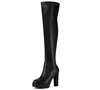 Allegra K Femmes Talons Plateforme Talon Chunky sur Bottes Hauteur Genou Noir 40