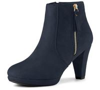 Allegra K Femmes Zip latéral Bas Plate-Forme épais Talon Cheville Bottillons Bleu Marin 40