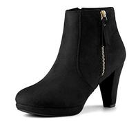 Allegra K Femmes Zip latéral Bas Plate-Forme épais Talon Cheville Bottillons Noir 39