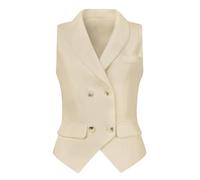 Allegra K Gilet élégant pour femme à double boutonnage châle revers gilet de costume sans manches Beige S