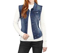 Allegra K Gilet en Denim Délavé Boutonné Femme Veste en Jean sans Manches avec Poches à Rabat Bleu foncé L