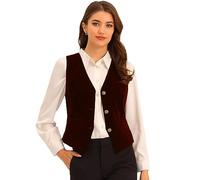 Allegra K Gilet en velours vintage pour femmes costumes d'affaires formels boutonné gilet Steampunk Bourgogne M