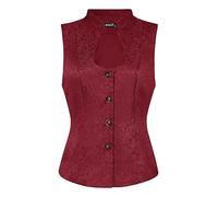 Allegra K Gilet Jacquard Steampunk pour femme col en U simple boutonnage floral gothique gilet Bourgogne M