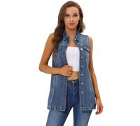 Allegra K Gilet sans manches Demin pour femme - Veste mi-longue en jean, bleu, S