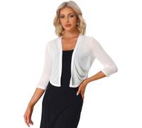 Allegra K Gilet Transparent Femme Boléro Mousseline de Soie Devant Ouvert Manches 3/4 Cardigan Court Léger Banc L