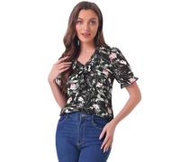 Allegra K Haut Chemisier à Manches Courtes Bouffantes à col en V et à Volants pour Femmes Noir Rouge M