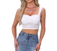 Allegra K Haut Court en Dentelle Femme sans Manches Débardeur Court Bustier Style Y2K Camisole Vintage Blanc L