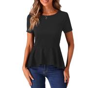 Allegra K Haut Péplum pour Femme Manches Courtes Col Rond T-Shirts Extensibles Classiques Chemisier d'affaires Noir M
