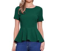 Allegra K Haut Péplum pour Femme Manches Courtes Col Rond T-Shirts Extensibles Classiques Chemisier d'affaires Vert XL