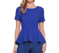 Allegra K Haut Péplum pour Femme Manches Courtes Col Rond T-Shirts Extensibles Classiques Chemisier d'affaires Bleu Royal M