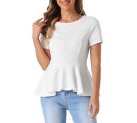 Allegra K Haut Péplum pour Femme Manches Courtes Col Rond T-Shirts Extensibles Classiques Chemisier d'affaires Blanc M