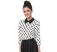 Allegra K Hauts Chemisier Col Contrasté Manches 3/4 Femme Blanc L