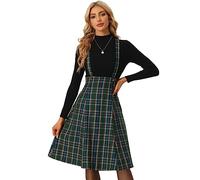 Allegra K Jupe à Bretelles mi-Longue à Carreaux pour Robe Chasuble Tartan pour Femme Vert L