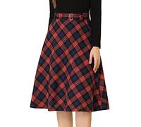 Allegra K Jupe à Carreaux écossais Vintage pour Femme - Taille Haute - Ceinture - Ligne A - Jupe midi, Rouge/Bleu, XS