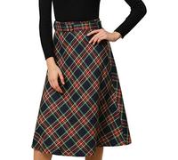 Allegra K Jupe à Carreaux Tartan Vintage Taille Haute avec Ceinture pour Femme, Noir foncé, 32