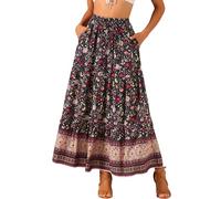 Allegra K Jupe Boho Femme Imprimé FloralDécontractée à Taille Élastique Maxi Jupe Fluide d'été Noir S