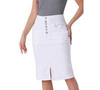 Allegra K Jupe en Jean Crayon Femmes Élastique Taille Haute Fendue sur Le Devant Coupe Slim Jupe Longueur au Genou Blanc M
