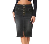 Allegra K Jupe en Jean Crayon Femmes Élastique Taille Haute Fendue sur Le Devant Coupe Slim Jupe Longueur au Genou Noir S