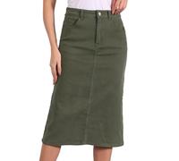 Allegra K Jupe en Jean décontractée pour Femmes, Taille Haute, Extensible, mi-Longue Armée Verte L
