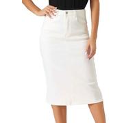 Allegra K Jupe en Jean décontractée pour Femmes, Taille Haute, Extensible, mi-Longue Blanc crème L