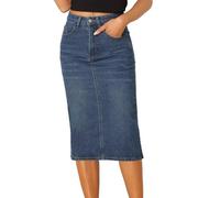 Allegra K Jupe en Jean décontractée pour Femmes, Taille Haute, Extensible, mi-Longue Bleu XL