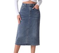 Allegra K Jupe en Jean décontractée pour Femmes, Taille Haute, Extensible, mi-Longue Gris Bleu L
