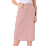 Allegra K Jupe en Jean décontractée pour Femmes, Taille Haute, Extensible, mi-Longue Rose M