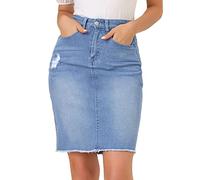 Allegra K Jupe en Jean délavée à Taille Haute avec Ourlet déchiré Basique pour femmeBleu Ciel M
