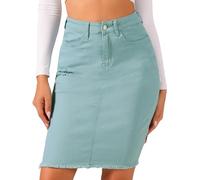 Allegra K Jupe en Jean délavée à Taille Haute avec Ourlet déchiré Basique pour femmeBleu poussiéreux M