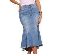 Allegra K Jupe en Jean Délavée Femme Queue de Poisson Taille Haute Décontractée Jupe Mi-Longue en Denim Vintage Bleu Clair M