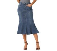 Allegra K Jupe en Jean Femme Queue de Poisson Jupe Moulante Évasée en Denim Jupe Mi-Longue Délavée Gris Bleu L