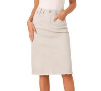Allegra K Jupe en Jean Femmes Mi-Longue Taille Haute Jupe Droite en Denim Vintage Décontractée Blanc d'huître M