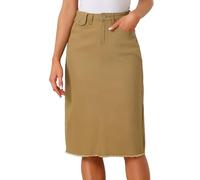 Allegra K Jupe en Jean Femmes Mi-Longue Taille Haute Jupe Droite en Denim Vintage Décontractée Kaki M