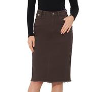 Allegra K Jupe en Jean Femmes Mi-Longue Taille Haute Jupe Droite en Denim Vintage Décontractée Marron foncé L