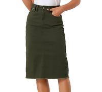 Allegra K Jupe en Jean Femmes Mi-Longue Taille Haute Jupe Droite en Denim Vintage Décontractée Vert armée XL