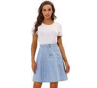 Allegra K Jupe en Jean mi-Longue décontractée plissée évasée Taille Haute pour Femmes Bleu Ciel S