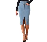 Allegra K Jupe en Jean Stretch Femme Vintage Taille Haute Ourlet Fendu Jupe Midi Denim Crayon Bleu Clair XS