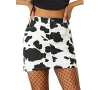 Allegra K Jupe imprimée Vache pour Femme décontracté élastique Dos Taille Haute Mini Jupe Courte Blanc Noir XXL