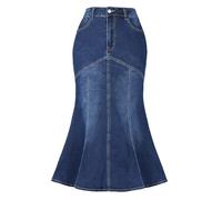 Allegra K Jupe Jean Denim pour Femmes Décontractée Lavée Taille Haute Queue de Poisson Jupe Jean Midi, noir foncé, Taille XS