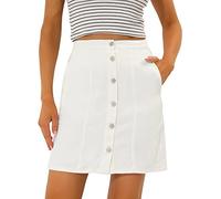 Allegra K Jupe Jean Femme Courte Trapèze Jupe en Denim Décontractée A-Ligne Taille Haute Boutonnée sur Devant Blanc M