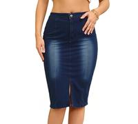 Allegra K Jupe mi-Longue Moulante en Jean pour Femme, Taille Haute élastique, Fendue sur Le Devant, Jupe Crayon en Jean Noir Bleu M