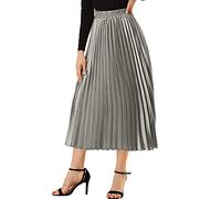 Allegra K Jupe mi-Longue plissée pour Femme, Brillante et métallisée, avec Taille élastique, idéale pour Les soirées, Gris argenté, Taille M